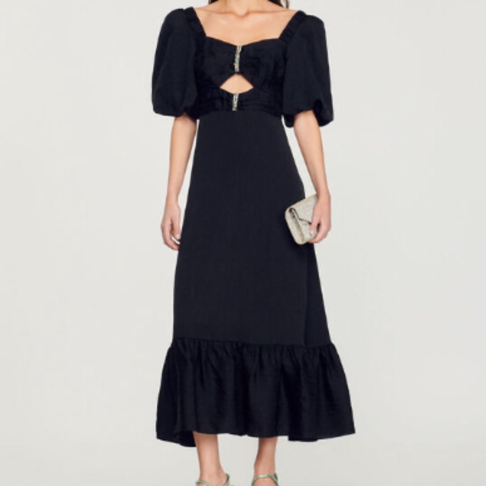 Sandro Falbala Dress in Black with Rhinestones